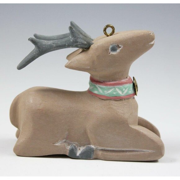 Hallmark KS Folk Art Reindeer Ornament 1991 Hand-Carved Wood & Brass - Picture 2 of 7